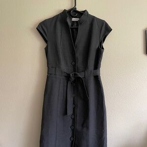 Calvin Klein Cap Sleeve Button Down Sheath Dress Size 6 Dark Academia Work Gray